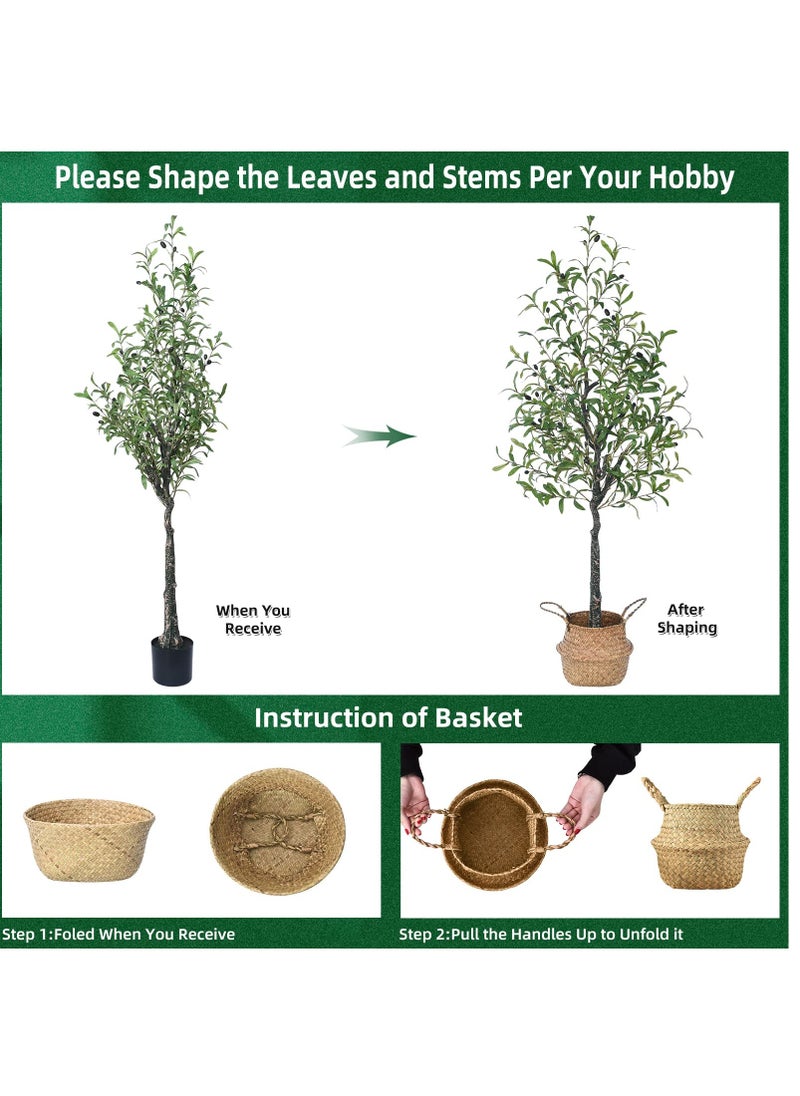 XiuWoo 150cm Artificial Olive Tree, Potted Faux Large Plants Olive Tree Fruits Home Decor Indoor Outdoor for Modern Living Room Bedroom Office with Planter Pot and Seagrass Basket  - Image 4