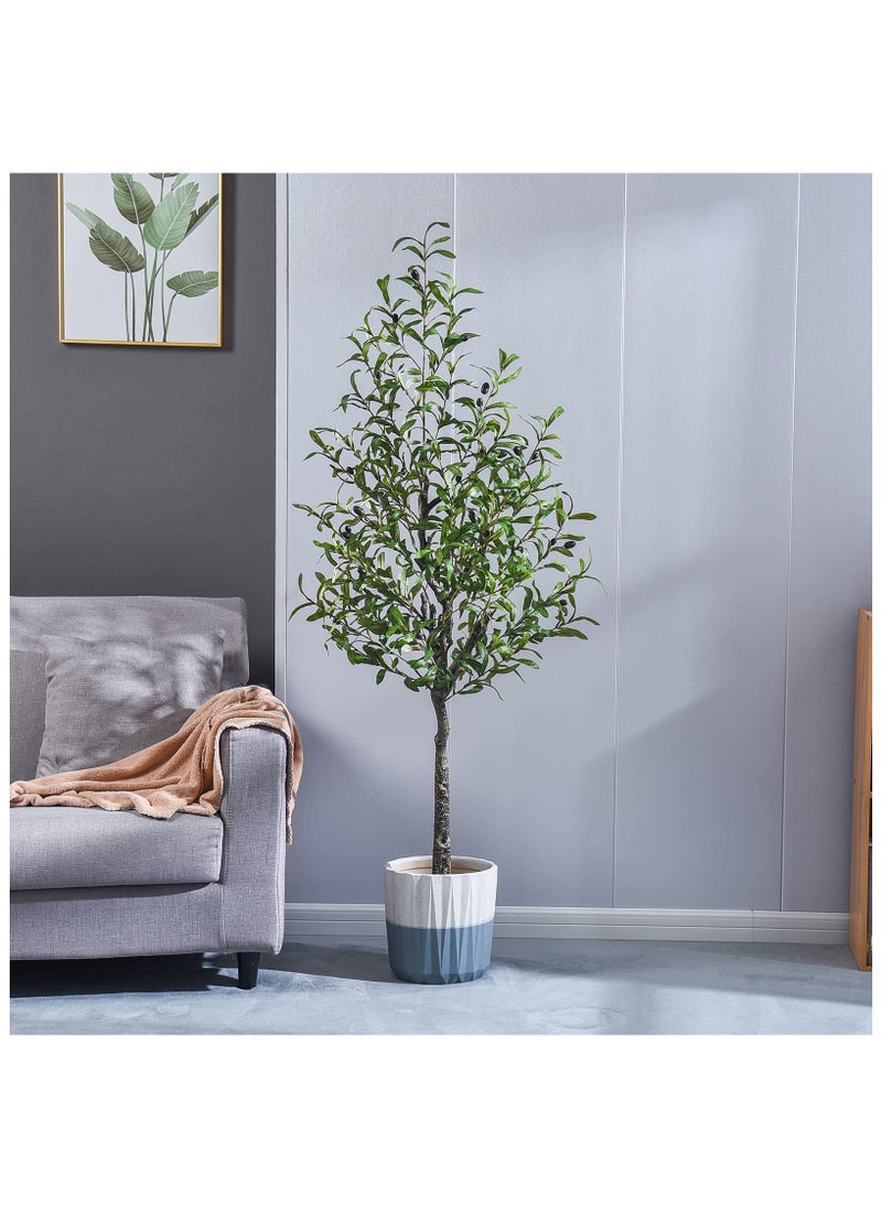 XiuWoo 150cm Artificial Olive Tree, Potted Faux Large Plants Olive Tree Fruits Home Decor Indoor Outdoor for Modern Living Room Bedroom Office with Planter Pot and Seagrass Basket  - Image 2