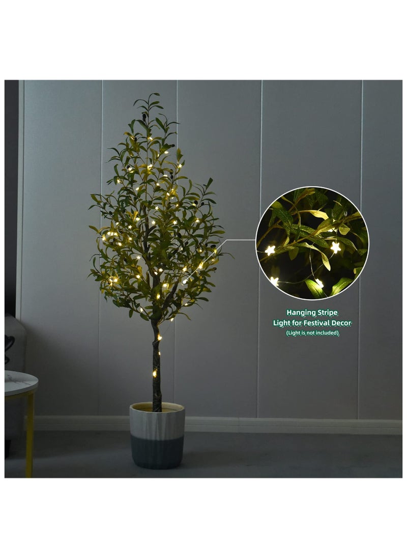 XiuWoo 150cm Artificial Olive Tree, Potted Faux Large Plants Olive Tree Fruits Home Decor Indoor Outdoor for Modern Living Room Bedroom Office with Planter Pot and Seagrass Basket  - Image 3