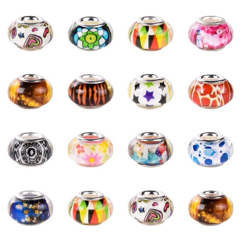 AIPRIDY 120 Pieces Assorted European Craft Beads Large Hole Lampwork Spacer Beads Colorful European Beads for DIY Necklace Bracelet Jewelry Making (Abstract Flower) - Image 2