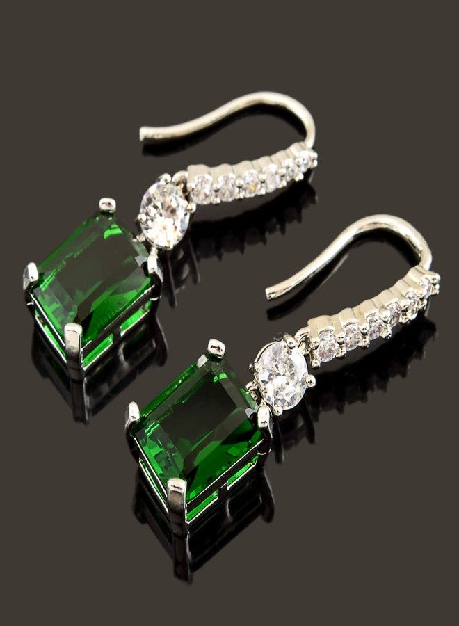 RIZILIA [ CLASSIC] Dangle Drop Pierced Swan Hook Earrings with Emerald Cut Gemstones CZ [Multi-Colors available] in 18K White Gold Plated, Simple Modern Elegant - Image 3