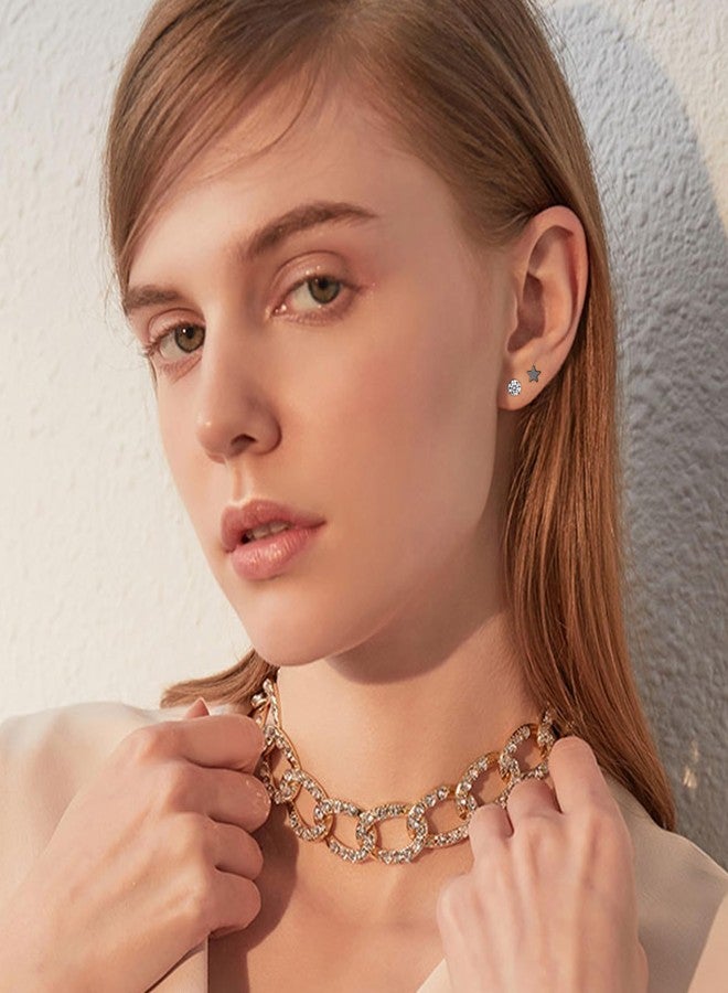 MJust 6 Pairs G23 Titanium Earrings for Women & Men, Hypoallergenic Flat Back Stud Earrings with Moon Star CZ Designs, Titanium Screw Back Cartilage Earrings Set for Sensitive Ears (Black) - Image 5