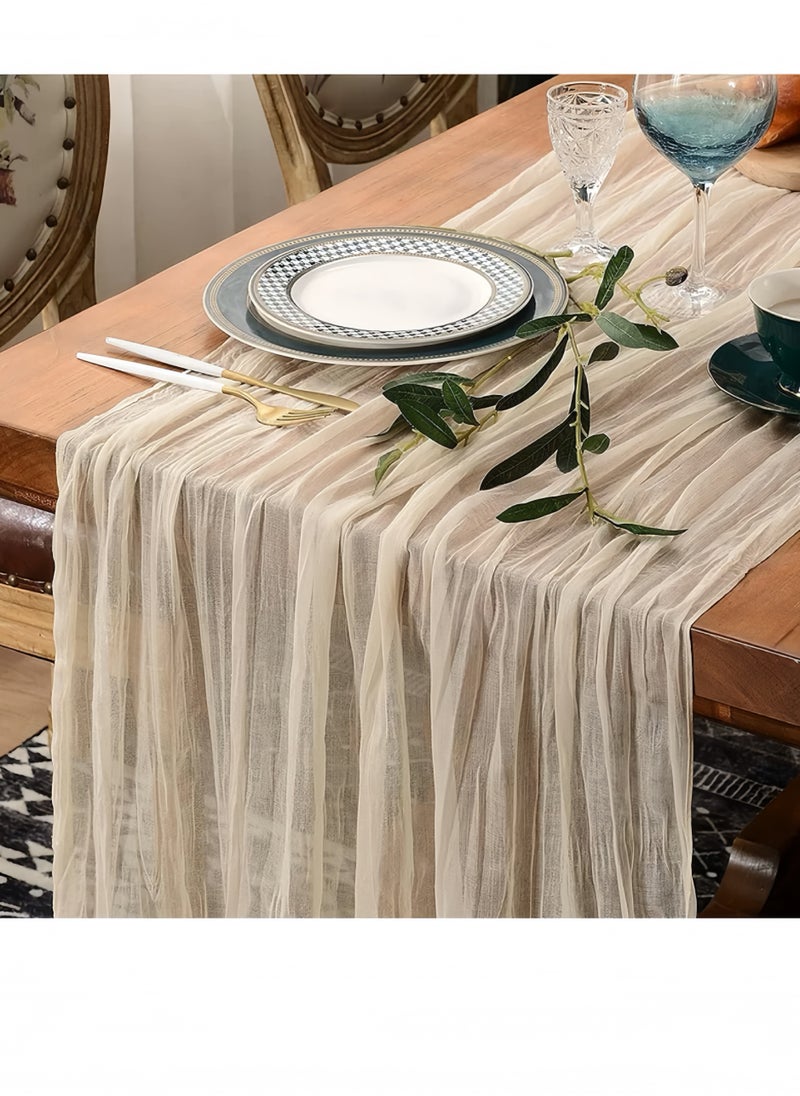 Lee Yon Beige Cotton Table Mat With Romantic Long Wave Siamese Pattern, Suitable For Weddings, Thanksgiving, Birthday Parties, Restaurant Decoration, Mother's Day Decoration, Home Decoration, On-Site Decoration， 90*180cm  - Image 1