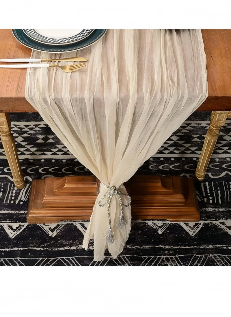 Lee Yon Beige Cotton Table Mat With Romantic Long Wave Siamese Pattern, Suitable For Weddings, Thanksgiving, Birthday Parties, Restaurant Decoration, Mother's Day Decoration, Home Decoration, On-Site Decoration， 90*180cm  - Image 5