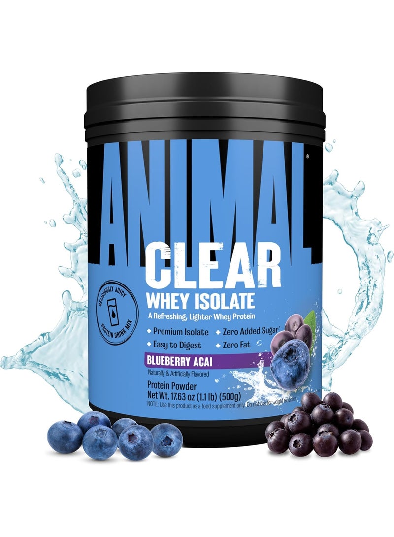 ANIMAL Universal Nutrition Animal Clear Whey Protein Isolate | Blueberry Acai | 500g | 20g Protein & 5g BCAAs | Lean Muscle & Recovery Support - Image 1