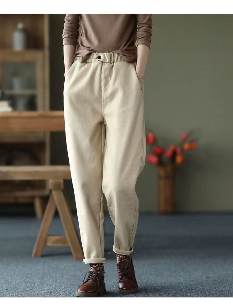 Cotton Fleece-Lined Thickened Harlan Pants Women'S New High Waist Slimming Plus Size Chubby Girl Warm Casual Pants