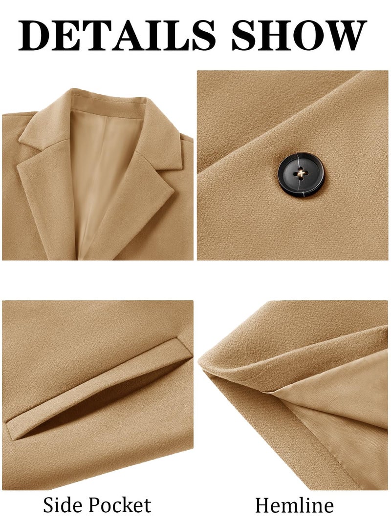 PASLTER Mens Trench Coat Slim Fit Notched Collar Fall Winter Single Breasted Pea Coat Warm Soft Overcoat - Image 5