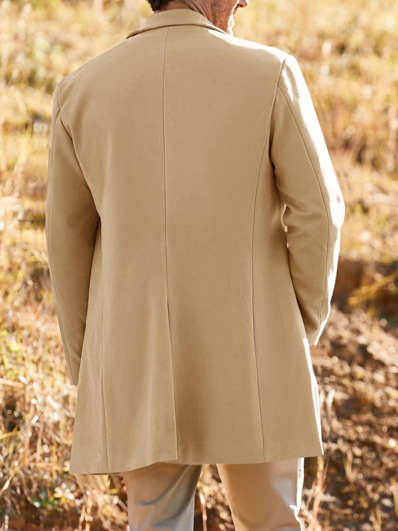 PASLTER Mens Trench Coat Slim Fit Notched Collar Fall Winter Single Breasted Pea Coat Warm Soft Overcoat - Image 3