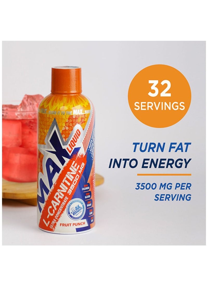 Max Muscle - Max Liquid L-Carnitine 3500MG-32Serv.-480Ml-Fruit Punch - Image 1