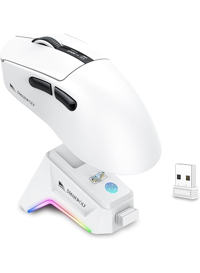 KASTWAVE Wireless Gaming Mouse With Rgb Charging Dock 57G Lightweight Ergonomic Mouse 12K Dpi Optical Sensor Tri Mode Bt5.1/2.4G/Usb C 5 Programmable Buttons For Pc/Mac (White) - Image 1