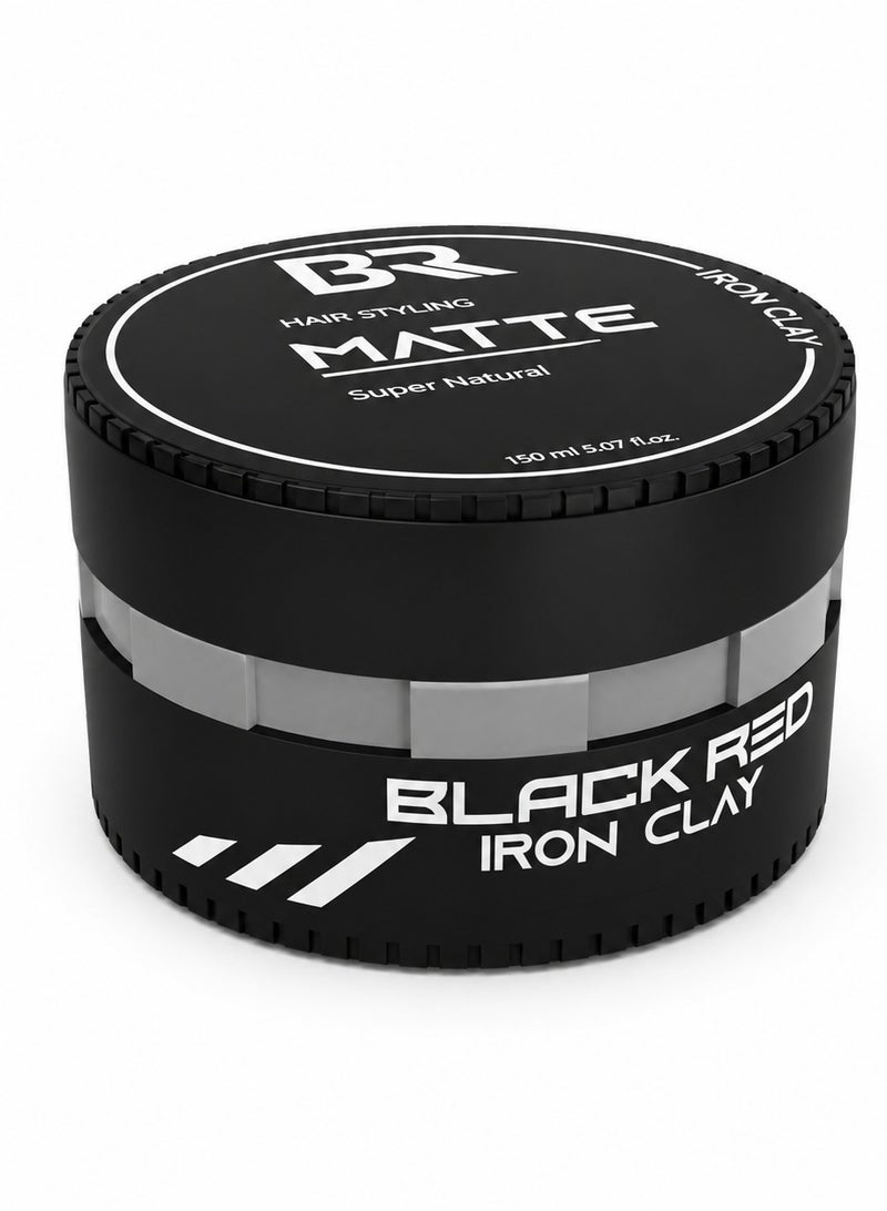 Black Red MATTE Hair Styling Iron Clay - Super Natural Matte Finish & Strong Hold, 150ml - Image 1