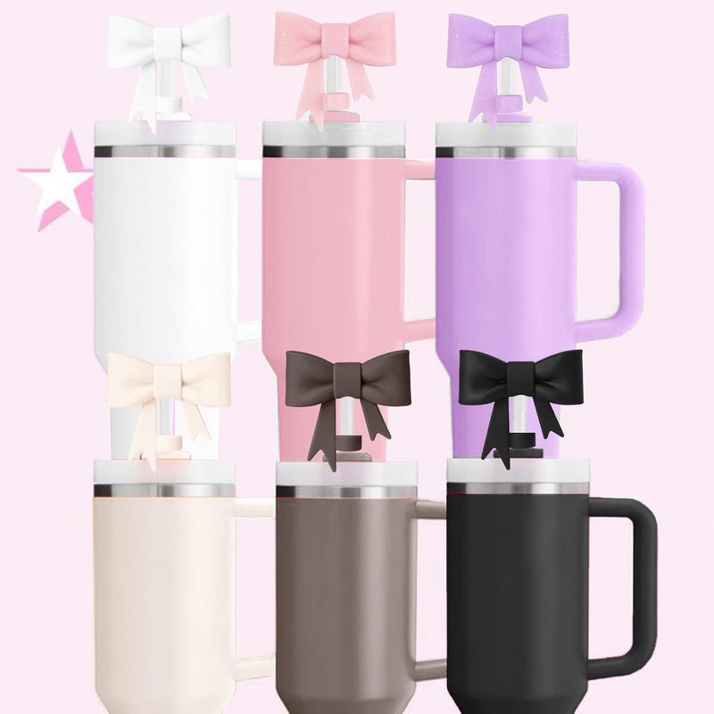 Hpebl 6Pcs Silicone Straw Toppers Covers for Stanley Cups 40/30oz 10mm(0.4in) Ivory Dust-Proof Bow Straw Covers Toppers Dark Brown Suitbale for Stanley Cup Accessories Reusable Straws Caps - Image 5