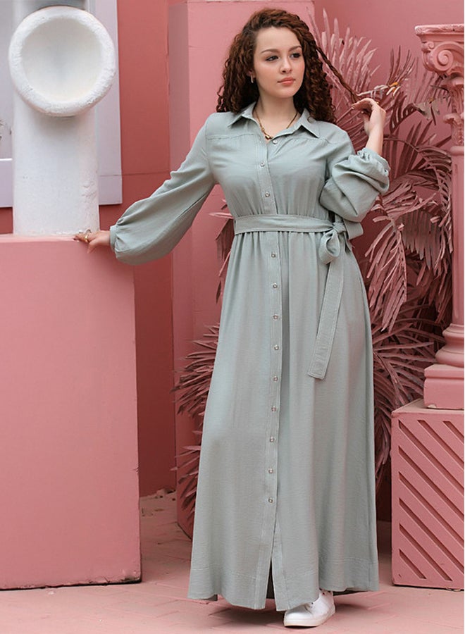 Ship Master Elegant Long Shirt Dress with Waist Belt – Modest & Casual Look  - Image 3