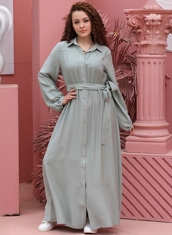 Ship Master Elegant Long Shirt Dress with Waist Belt – Modest & Casual Look  - Image 2