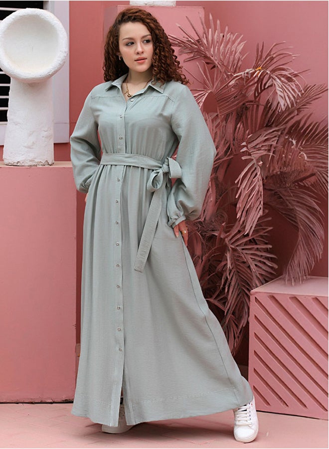 Ship Master Elegant Long Shirt Dress with Waist Belt – Modest & Casual Look  - Image 1
