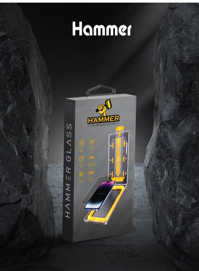 Hammer Tempered Glass Easy Installation Self-Adhesive Protection for iPhone 14 Plus / 13 Pro Max Clear - Image 1