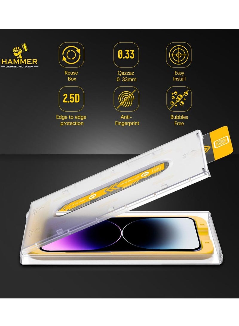 Hammer Tempered Glass Easy Installation Self-Adhesive Protection for iPhone 14 Plus / 13 Pro Max Clear - Image 5
