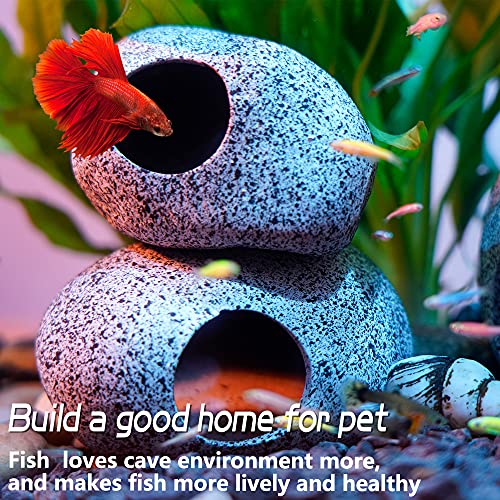 Ameliade Aquarium Decorations Cave Fish Tank Accessories Rock Decor for Shrimp Cichlid Hiding Breeding Small Fish Bowl Hide Decoration Betta Toys Hideout Stones House（Small） - Image 4