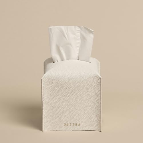 OLETHA Square Tissue Box Cover - Aesthetic Desk Decor for Room, Home & Office - Tissues Cube Boxes Holder - White - Image 5