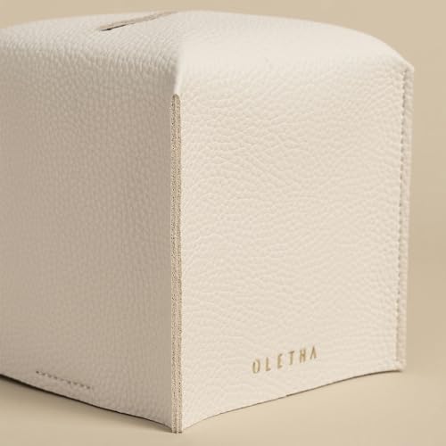 OLETHA Square Tissue Box Cover - Aesthetic Desk Decor for Room, Home & Office - Tissues Cube Boxes Holder - White - Image 4