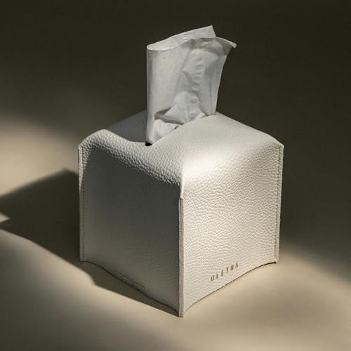 OLETHA Square Tissue Box Cover - Aesthetic Desk Decor for Room, Home & Office - Tissues Cube Boxes Holder - White - Image 2
