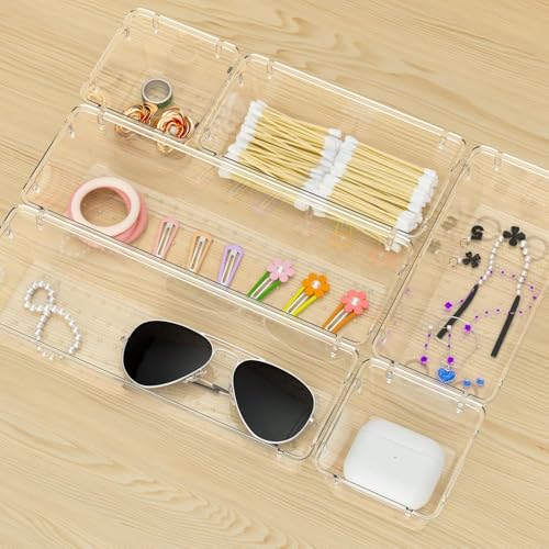 mechdel Desk Drawer Organizer/Trays/Bathroom Drawer Tray/Dividers Plastic Vanity Organizers/Storage Bins For Makeup Cosmetics/Kitchen/Office Drawer/earring organiser (Drawer Organiser - 6PCS) - Image 3
