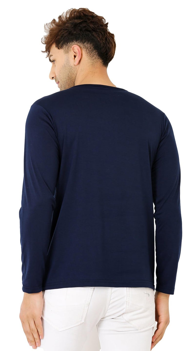 LEOTUDE Regular Fit Full Sleeve Cottonblend Men's T-Shirt (42_MARON8_P_Navy_L) - Image 5