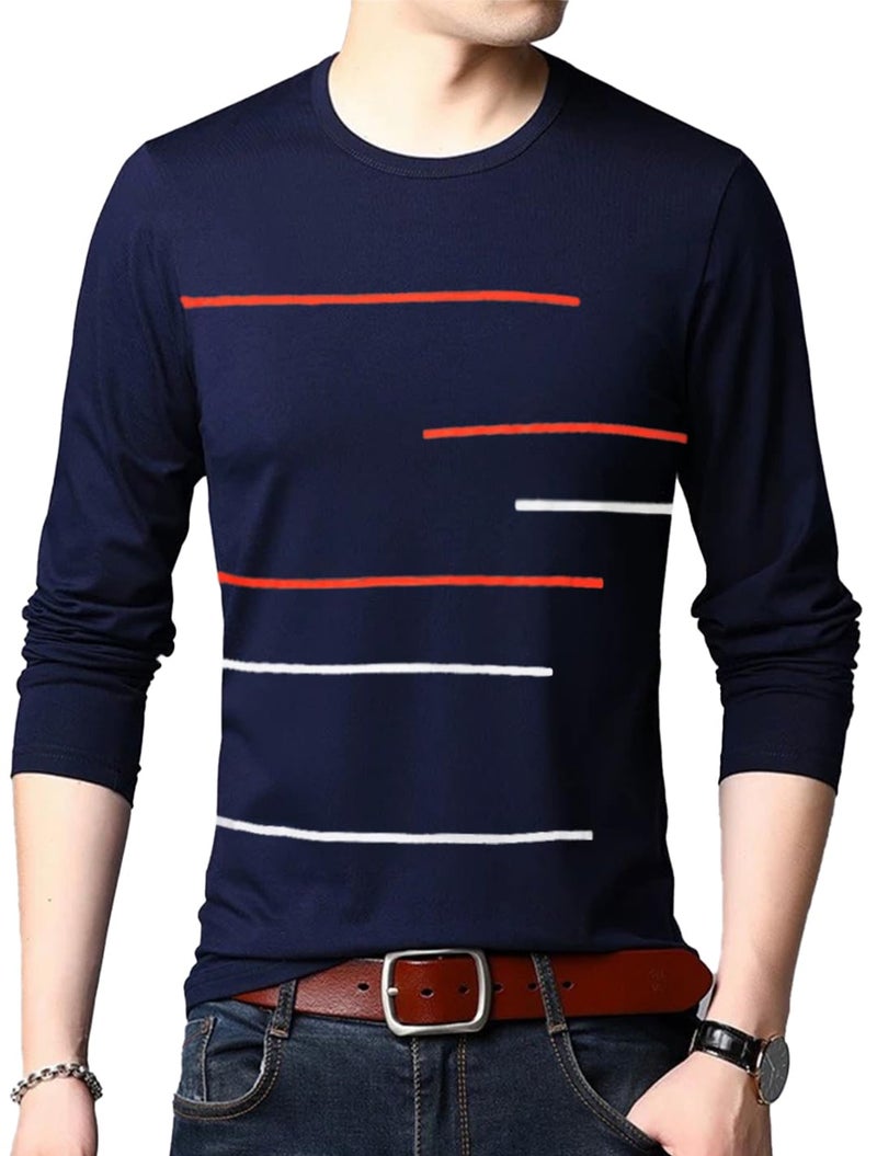LEOTUDE Regular Fit Full Sleeve Cottonblend Men's T-Shirt (42_MARON8_P_Navy_L) - Image 1