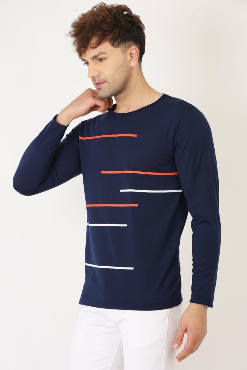 LEOTUDE Regular Fit Full Sleeve Cottonblend Men's T-Shirt (42_MARON8_P_Navy_L) - Image 3