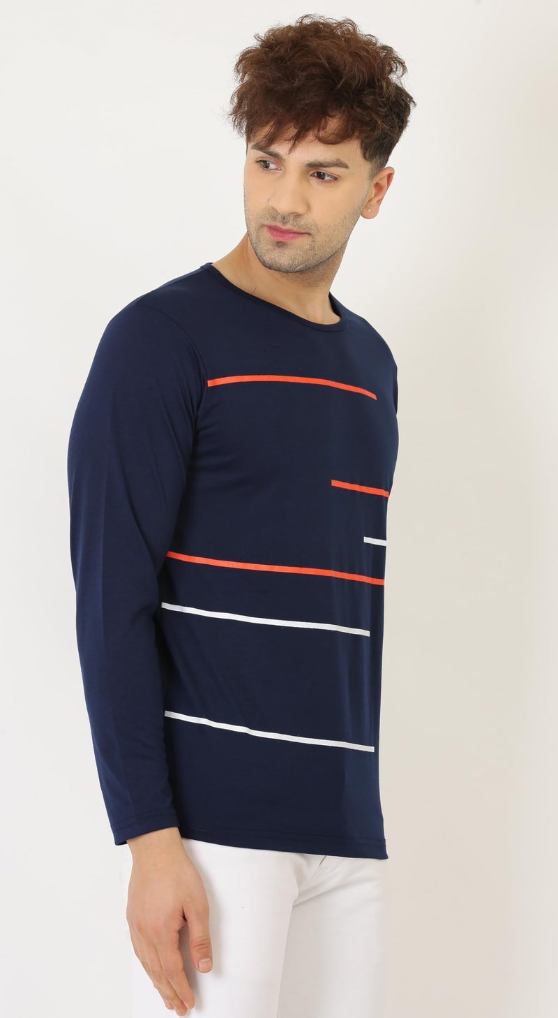 LEOTUDE Regular Fit Full Sleeve Cottonblend Men's T-Shirt (42_MARON8_P_Navy_L) - Image 4