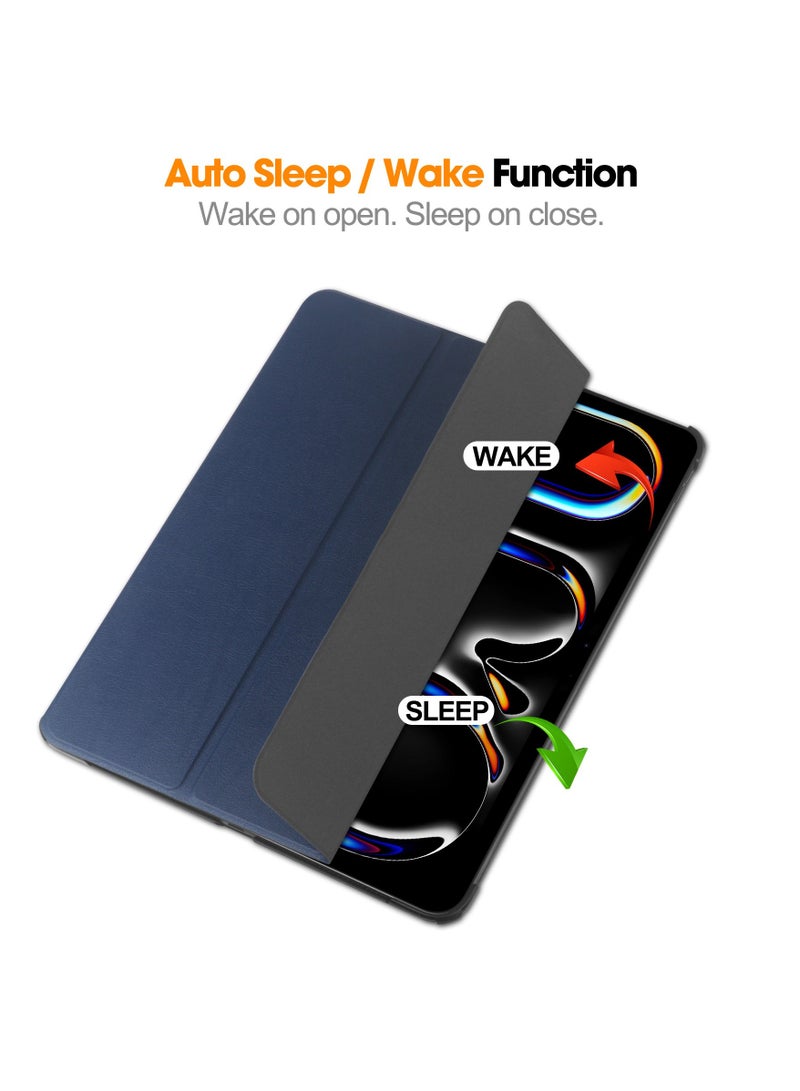 راكسوم جراب ثلاثي الطي مع حامل لجهاز iPad Pro 13 بوصة 2024 (M4، الجيل السابع)، غطاء ذكي واقٍ مع ميزة السكون التلقائي (أزرق) - Image 2