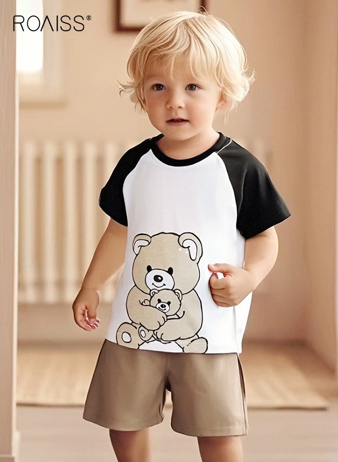 roaiss Toddler Boys Cotton T-shirt, Short Sleeve Top with Bear Pattern, Stylish Summer T shirt for Boys, Suitable for Daily Wear or Any Occasion - Image 1