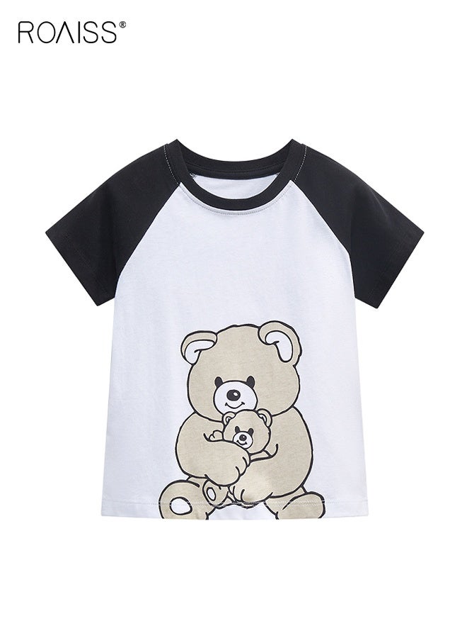roaiss Toddler Boys Cotton T-shirt, Short Sleeve Top with Bear Pattern, Stylish Summer T shirt for Boys, Suitable for Daily Wear or Any Occasion - Image 2