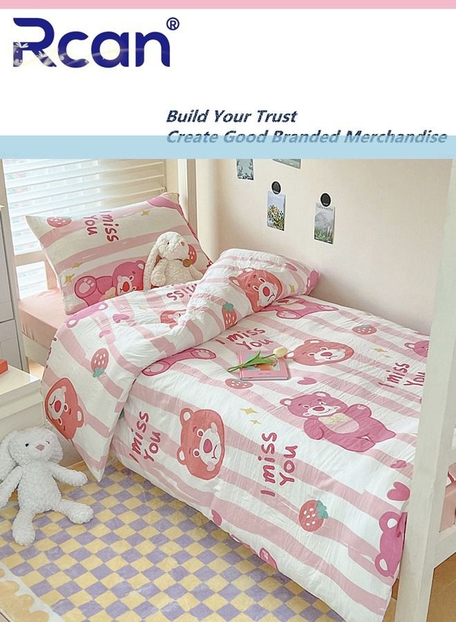 Rcan 3 Piece School Season Duvet Cover Set College Style Cartoon Print  High Cotton Kids Bedding Quilt Cover Sheet Pillow Covers for Dormitory Single Bed Children's Bed for Boys Girls 150x200cm/ 59x78.7In - Image 1