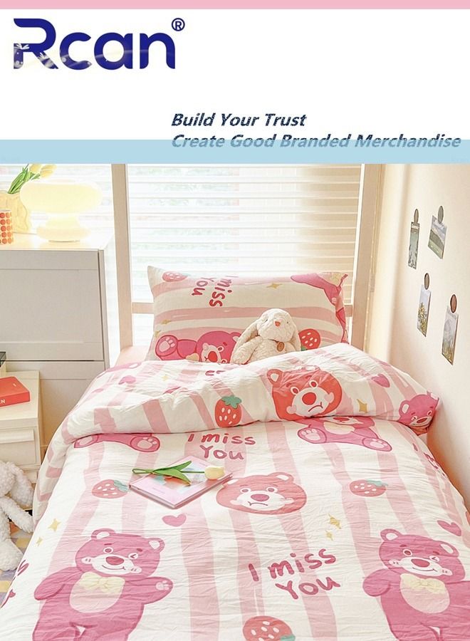 Rcan 3 Piece School Season Duvet Cover Set College Style Cartoon Print  High Cotton Kids Bedding Quilt Cover Sheet Pillow Covers for Dormitory Single Bed Children's Bed for Boys Girls 150x200cm/ 59x78.7In - Image 4