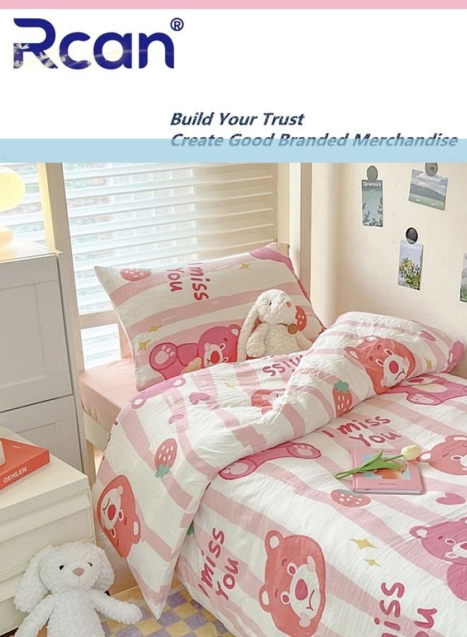 Rcan 3 Piece School Season Duvet Cover Set College Style Cartoon Print  High Cotton Kids Bedding Quilt Cover Sheet Pillow Covers for Dormitory Single Bed Children's Bed for Boys Girls 150x200cm/ 59x78.7In - Image 2