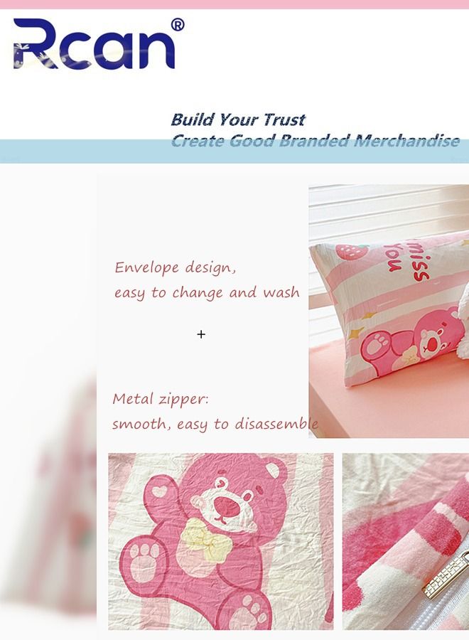 Rcan 3 Piece School Season Duvet Cover Set College Style Cartoon Print  High Cotton Kids Bedding Quilt Cover Sheet Pillow Covers for Dormitory Single Bed Children's Bed for Boys Girls 150x200cm/ 59x78.7In - Image 5