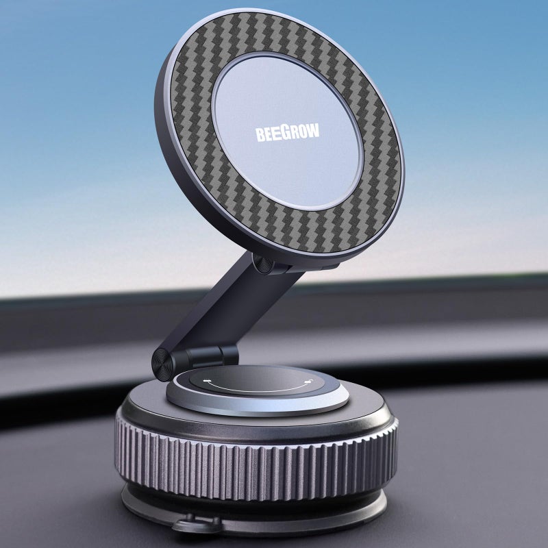 BEEGROW Magnetic Car Phone Holder for Magsafe, Alloy 360Â° Folding Cell Car Phone Mount with Ultra Stable Suction Cup and Reusable Gel, Dashboard Windshield Stand for iPhone 17-12 Android Pixel Samsung - Image 1