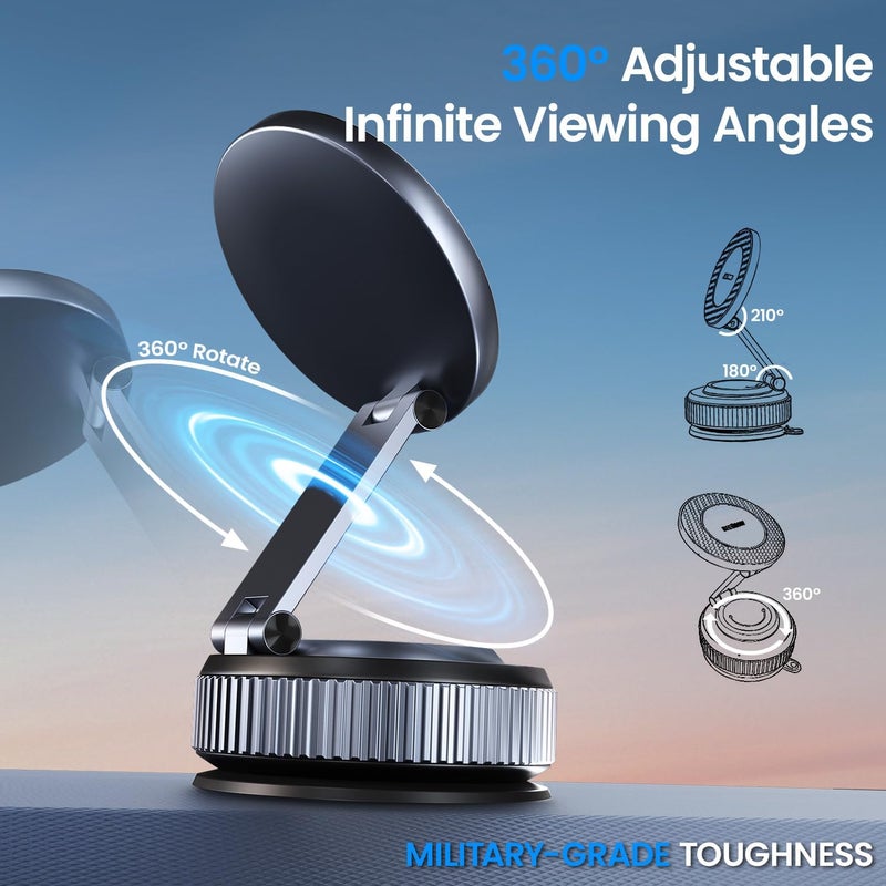 BEEGROW Magnetic Car Phone Holder for Magsafe, Alloy 360Â° Folding Cell Car Phone Mount with Ultra Stable Suction Cup and Reusable Gel, Dashboard Windshield Stand for iPhone 17-12 Android Pixel Samsung - Image 2