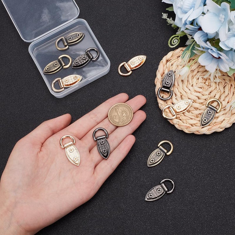 klarako 12Pcs Metal Bag Side Clip Buckle, 3 Colors Purse Suspension Clasp Hardware Leaf Shape Handbag Chain Strap Connector Alloy D Ring Screwback Lanyard Clasps DIY Shoulder Bag Repair Accessories - Image 3