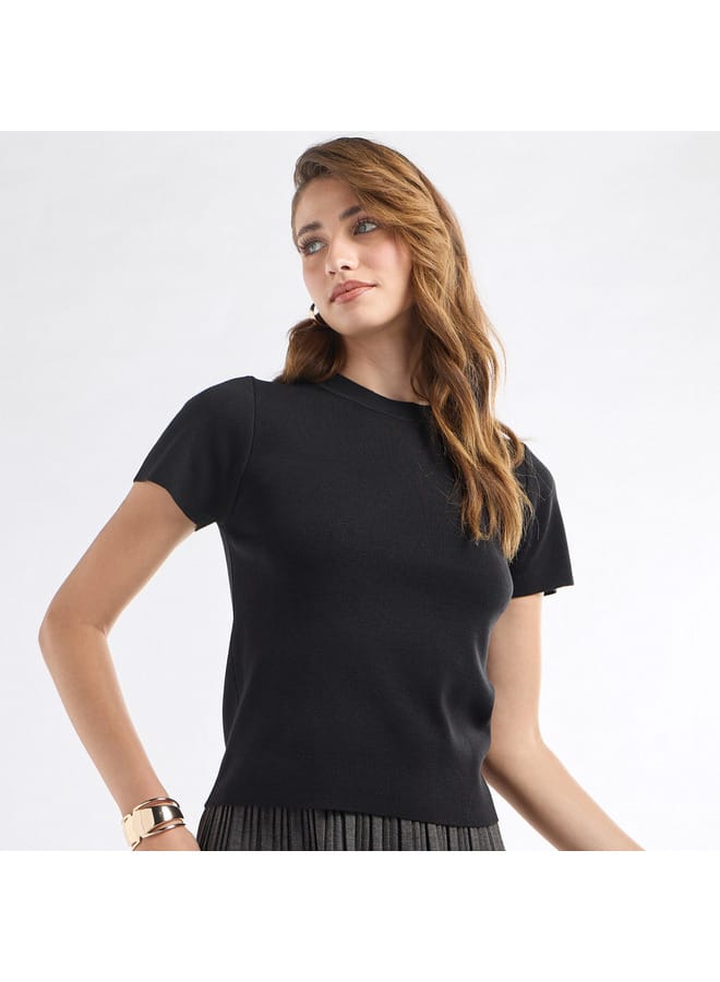 Splash FAV Solid Crew Neck T-shirt with Short Sleeves  - Image 1