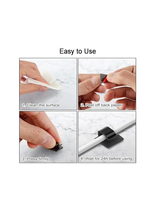 Green Tiger 100 Pcs Adhesive Cable Clips, Wire Holder Organizer, Cable Organizers Wire Clips for Cable Management Under Desk, Hide Cable, Light Clips Hooks, Cable Holder Clips for Office Home (Black) - Image 4