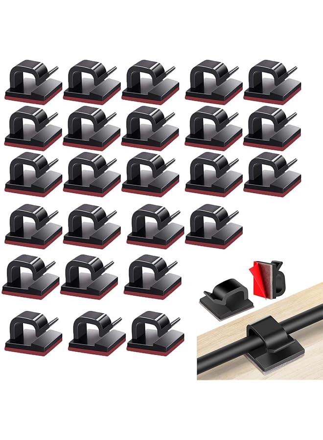 Green Tiger 100 Pcs Adhesive Cable Clips, Wire Holder Organizer, Cable Organizers Wire Clips for Cable Management Under Desk, Hide Cable, Light Clips Hooks, Cable Holder Clips for Office Home (Black) - Image 1