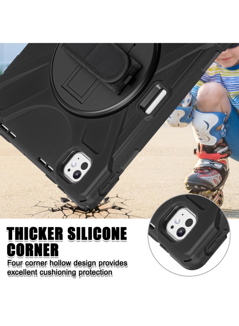 روك بو جراب لجهاز iPad Pro مقاس 11 بوصة (M5/M4) 2025/2024 غطاء سيليكون قوي ومتين مع حزام يد يدور 360 درجة وحامل مخفي قابل للطي لجهاز iPad Pro مقاس 11 بوصة M5/M4 2024/2025 - Image 3