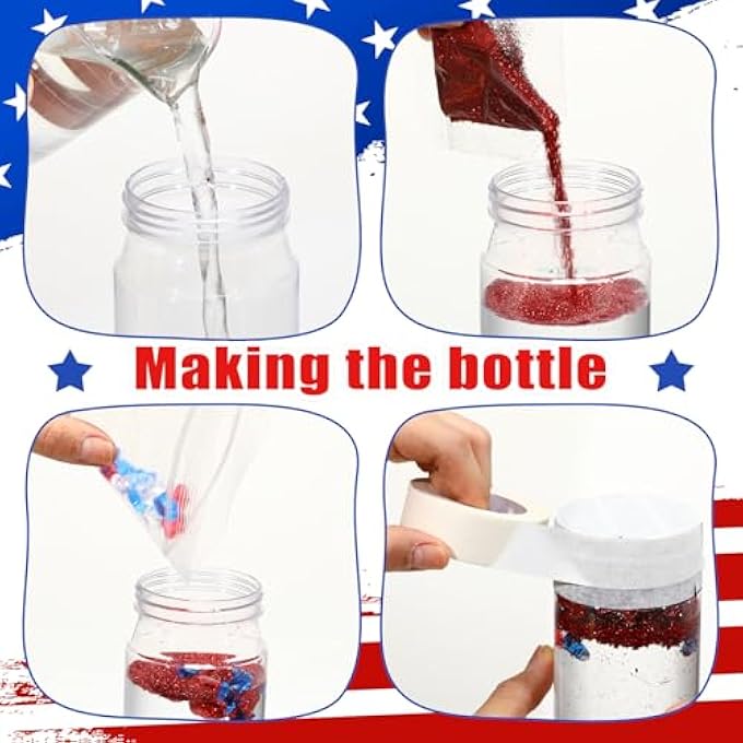 Potchen 12 Pcs 4th of July Sensory Bottles Kits 400 ml Plastic Calming Bottles Empty for DIY Crafts Include Clay Particles Glitters Sequins and Other Fillers for Relieving Anxiety Disturbed - Image 4