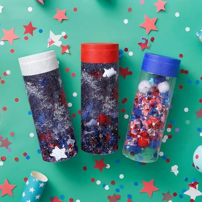 Potchen 12 Pcs 4th of July Sensory Bottles Kits 400 ml Plastic Calming Bottles Empty for DIY Crafts Include Clay Particles Glitters Sequins and Other Fillers for Relieving Anxiety Disturbed - Image 5