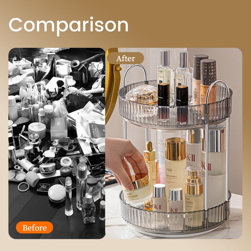 Aveniee 360 Rotating Makeup Organizer For Vanity Skincare Perfume Organizers Large Capacity Bathroom Countertop Organizer And Storage Clear Cosmetics Lipstick Holder For Dresser(2 Tiers Grey) - Image 4