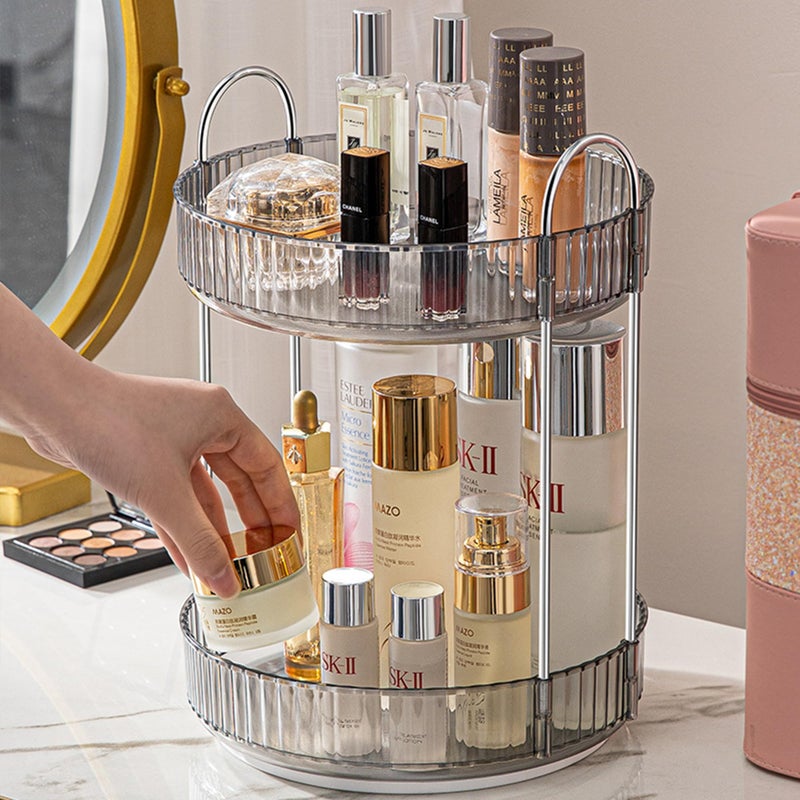 Aveniee 360 Rotating Makeup Organizer For Vanity Skincare Perfume Organizers Large Capacity Bathroom Countertop Organizer And Storage Clear Cosmetics Lipstick Holder For Dresser(2 Tiers Grey) - Image 1