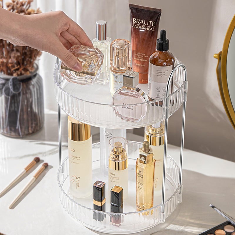 Aveniee 360 Rotating Makeup Organizer For Vanity Skincare Perfume Organizers Large Capacity Bathroom Countertop Organizer And Storage Clear Cosmetics Lipstick Holder For Dresser(2 Tiers Grey) - Image 2