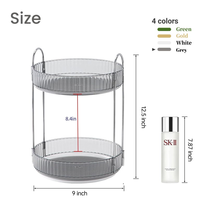 Aveniee 360 Rotating Makeup Organizer For Vanity Skincare Perfume Organizers Large Capacity Bathroom Countertop Organizer And Storage Clear Cosmetics Lipstick Holder For Dresser(2 Tiers Grey) - Image 3
